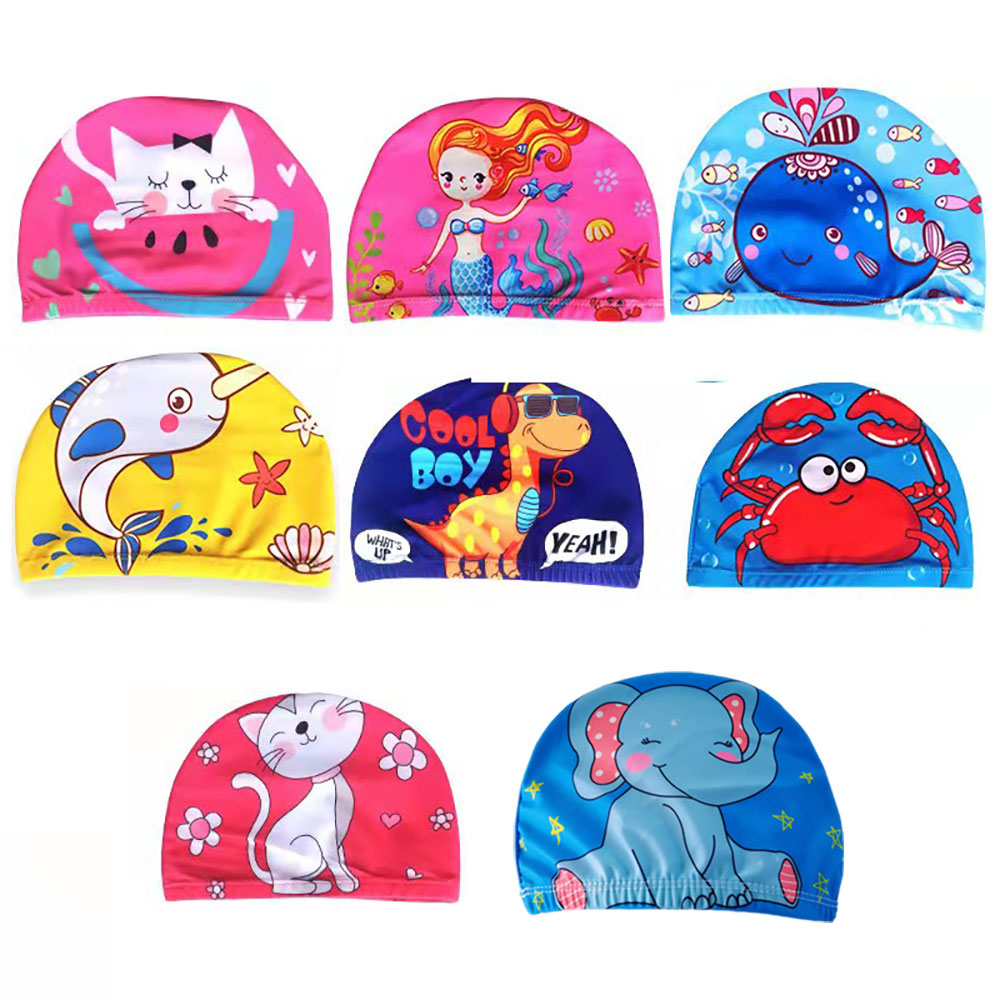 Aquatic Sports Cap - หมวกว่ายน้ำเด็ก ลายการ์ตูนน่ารัก กันน้ำ ป้องกันหู ลายผ้าดิบ หมวกว่ายน้ำเด็ก
