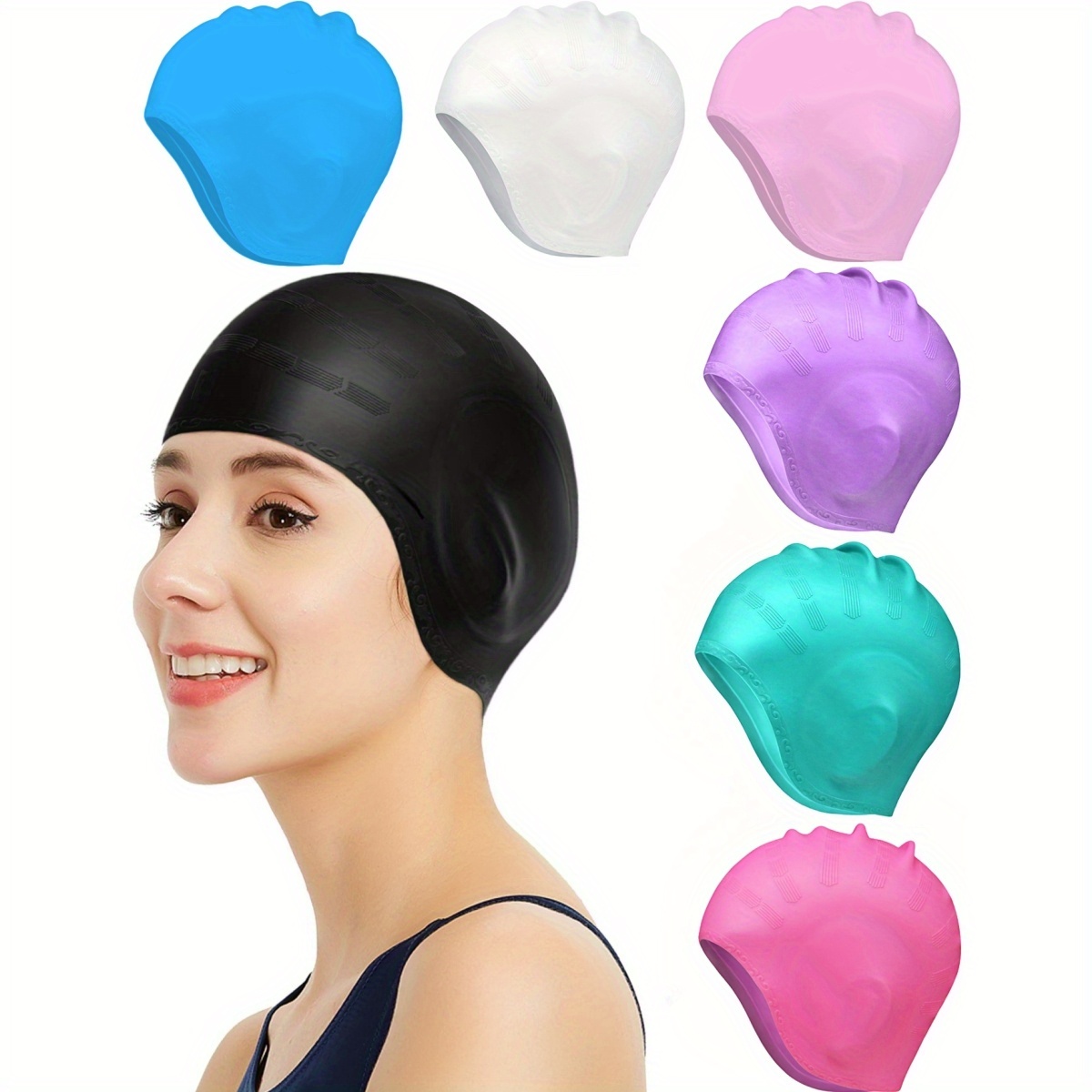 Aquatic Sports Cap - หมวกว่ายน้ำป้องกันหู - หมวกว่ายน้ำซิลิโคนแบบมืออาชีพ ปกป้องหูสองด้าน ดีไซน์กันน้ำ กันลื่น