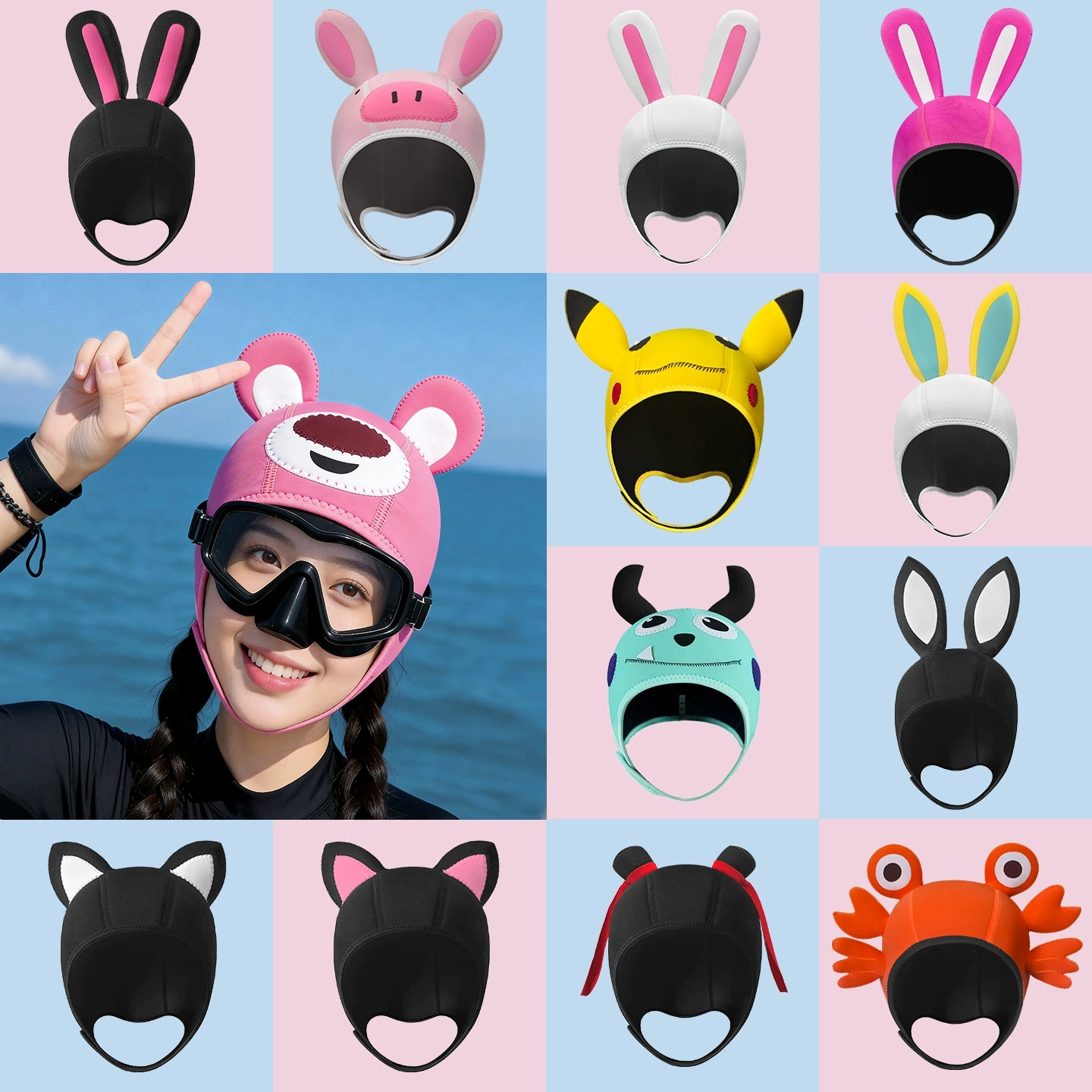 Aquatic Sports Cap - หมวกดำน้ำนีโอพรีน 3 มม. ลายการ์ตูนน่ารัก ป้องกันความร้อน สำหรับดำน้ำตื้น