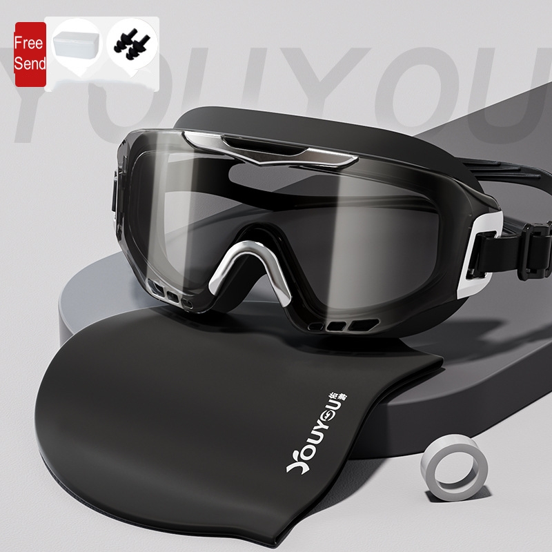 Aquatic Sports Cap - ผู้ชายผู้หญิง Anti-FOG UV Protection กรอบใหญ่ปรับแว่นตาว่ายน้ํามืออาชีพหมวก HD